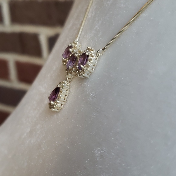 Sterling Silver Amethyst Diamond Necklace - Picture 5 of 8